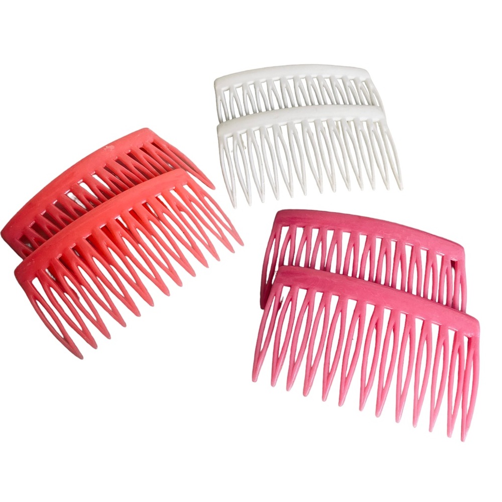 Vintage lot hair side combs Made in Taiwan pink coral white 3 pairs